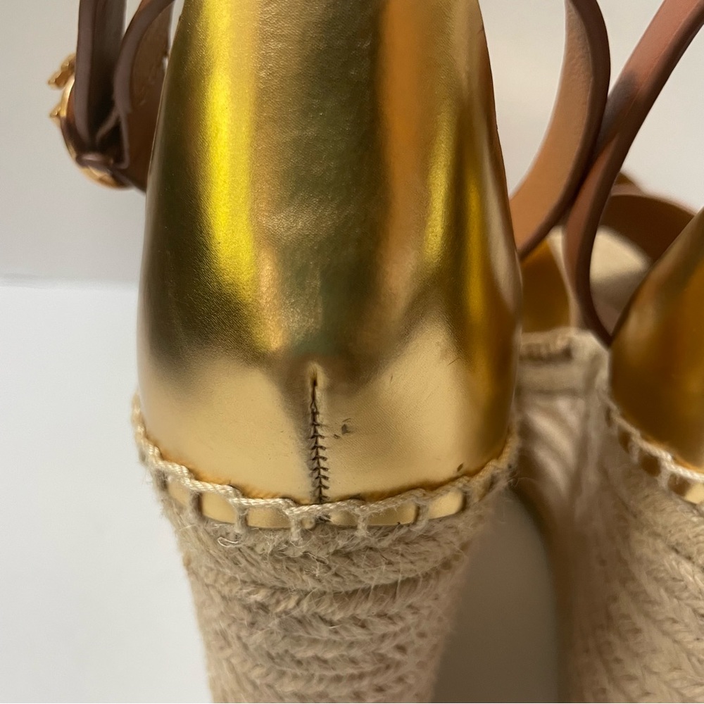 TORY BURCH Matte Metallic Gold Selby Wedge Platform Espadrille Sandals S… - Picture 11 of 15